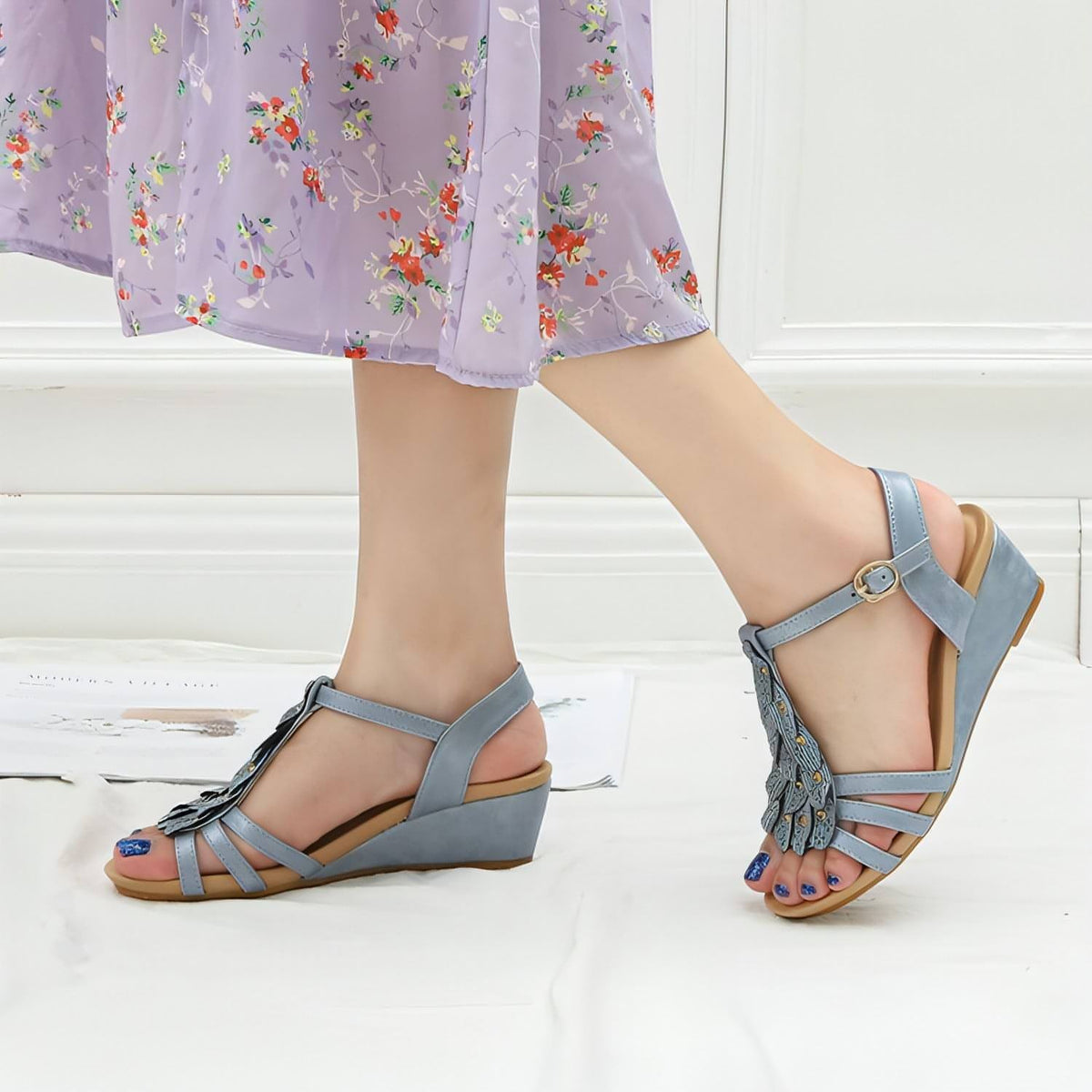Women’s Boho Wedge Sandals – Bohemian Slip-On Summer Shoes for Beach, Party & Everyday Casual Wear