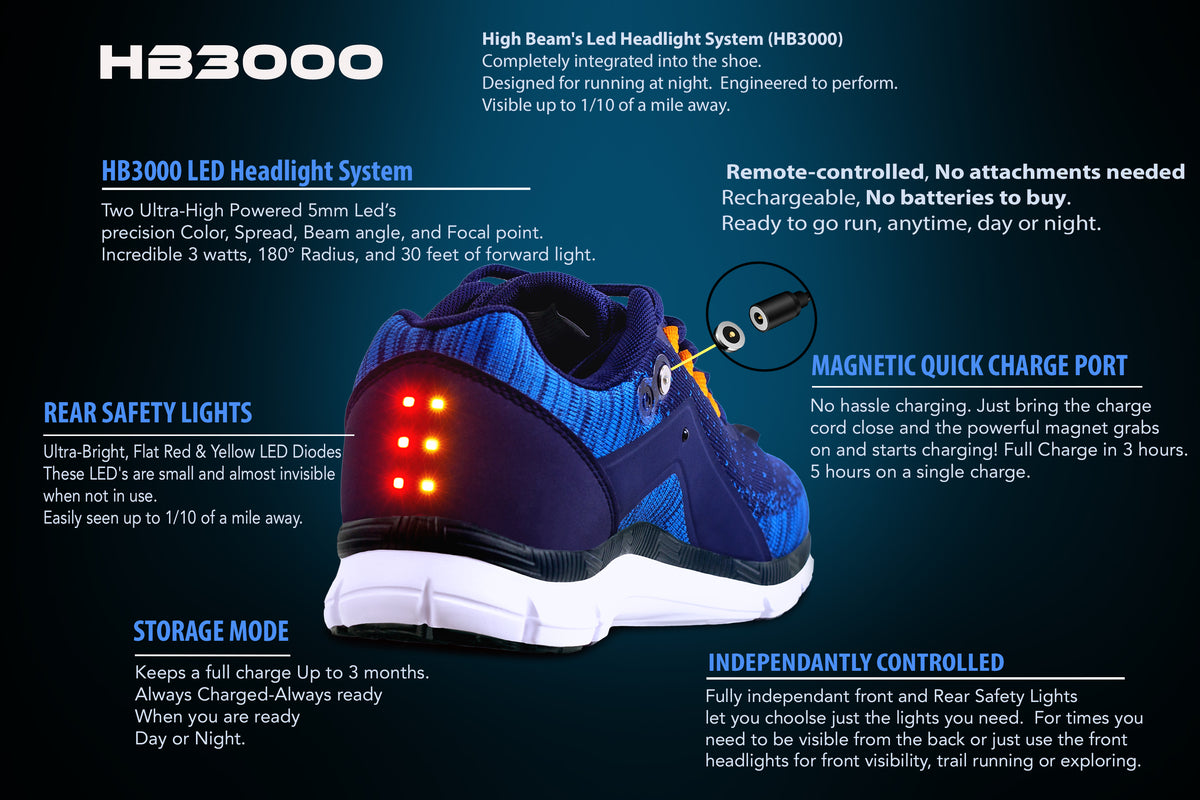 Men’s Night Runner Shoes with Built-In Safety Lights – HB3000® LED Running Shoes with Front & Rear Illumination