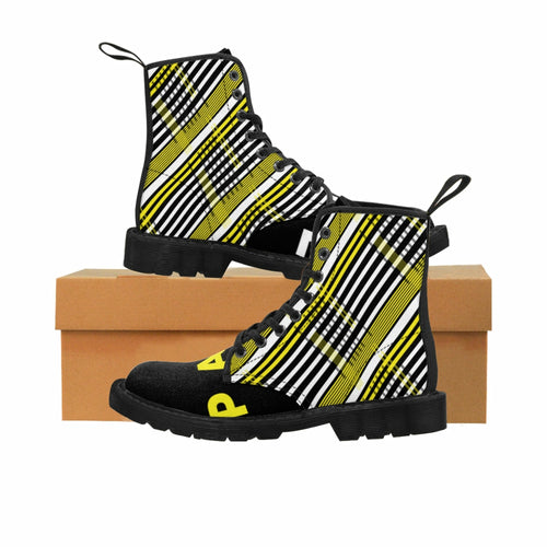 2882Sport™ Para Você Dark Academia Plaid Canvas Boots – Black Nylon-Canvas Ankle Boots with Rubber Sole & Pull Loop