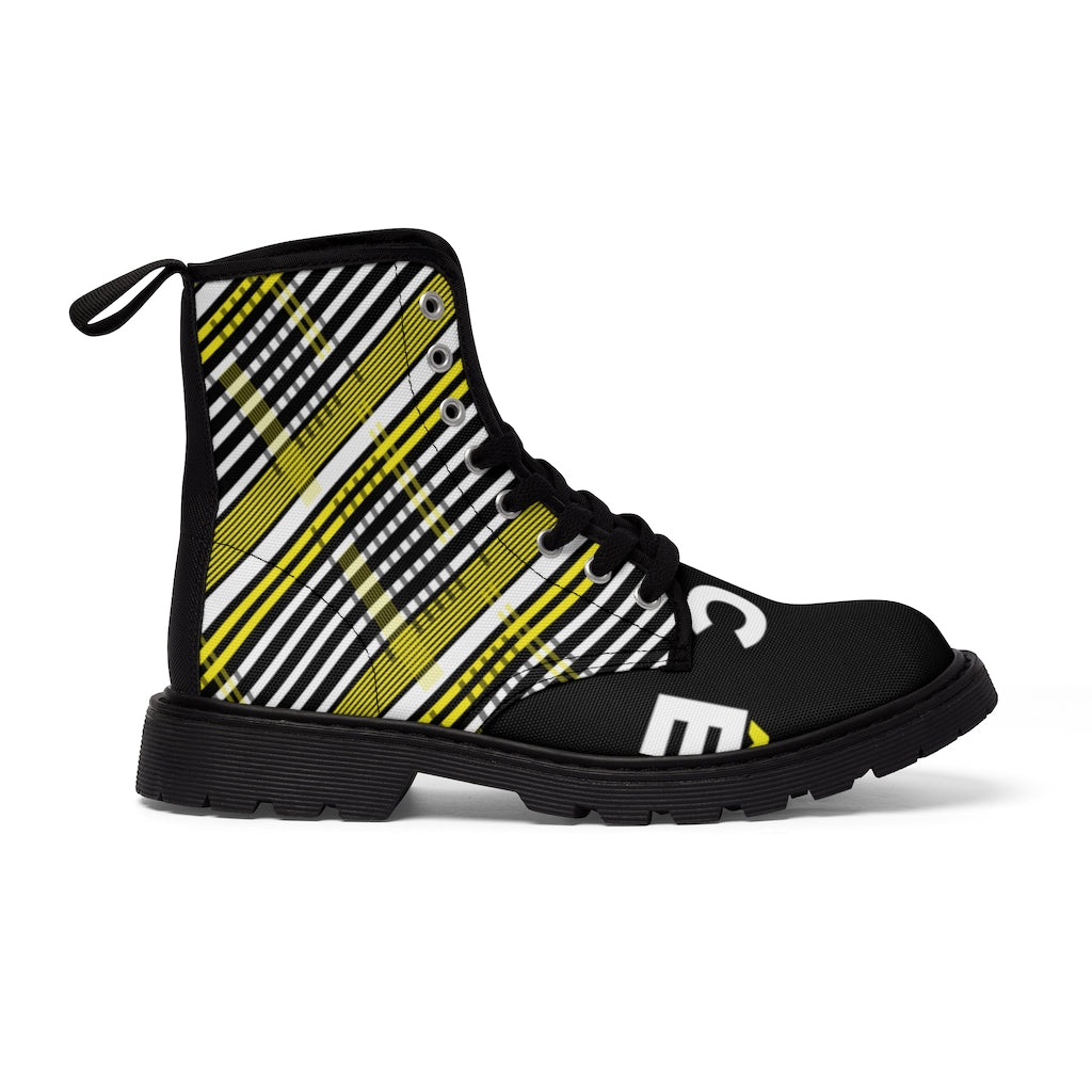 2882Sport™ Para Você Dark Academia Plaid Canvas Boots – Black Nylon-Canvas Ankle Boots with Rubber Sole & Pull Loop
