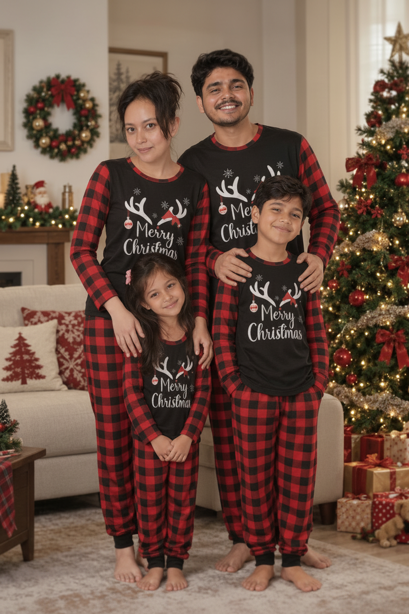 2026 Family Christmas Pajamas Set – Matching Plaid Sleepwear for Adults & Kids, 2-Piece Holiday PJs