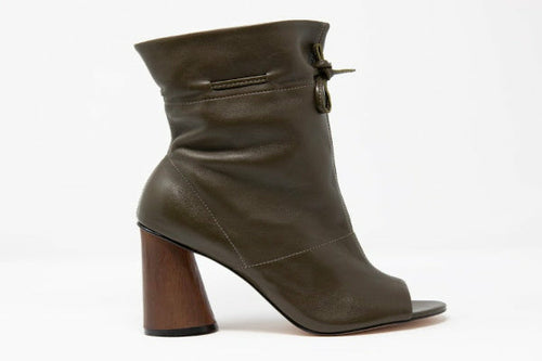Shaz Self-Tie Leather Boots – Rustic Sandal Boots with Straps, Soft Leather Insole & 3.75" Cone-Shaped Wooden Heel