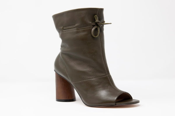 Shaz Self-Tie Leather Boots – Rustic Sandal Boots with Straps, Soft Leather Insole & 3.75" Cone-Shaped Wooden Heel