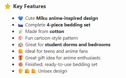 Miku Anime Bedding Set – 4-Piece Cartoon Duvet Cover, Bed Sheet & Pillowcase Set, Cute Japanese-Inspired Bedding for Bedroom & Dorm