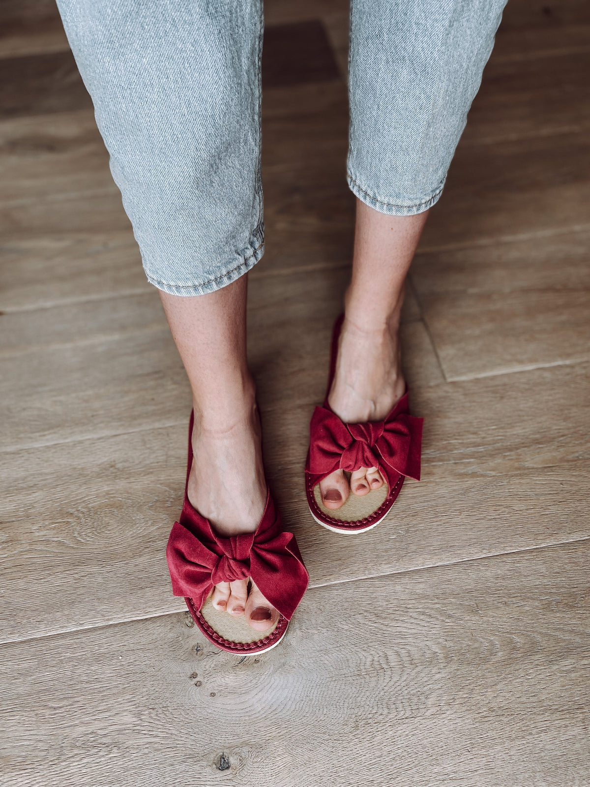 Pink Ribbon Slippers – Soft Suede-Style House Shoes with Cushioned Insole & Comfortable Foam Sole