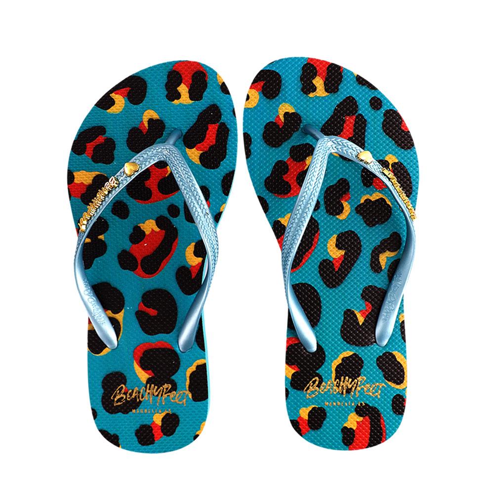 BeachyFeet® Retro Leopardo Leopard Print Flip Flops for Women – Slim Strap, Textured Footbed, Water-Resistant Vegan Sandals